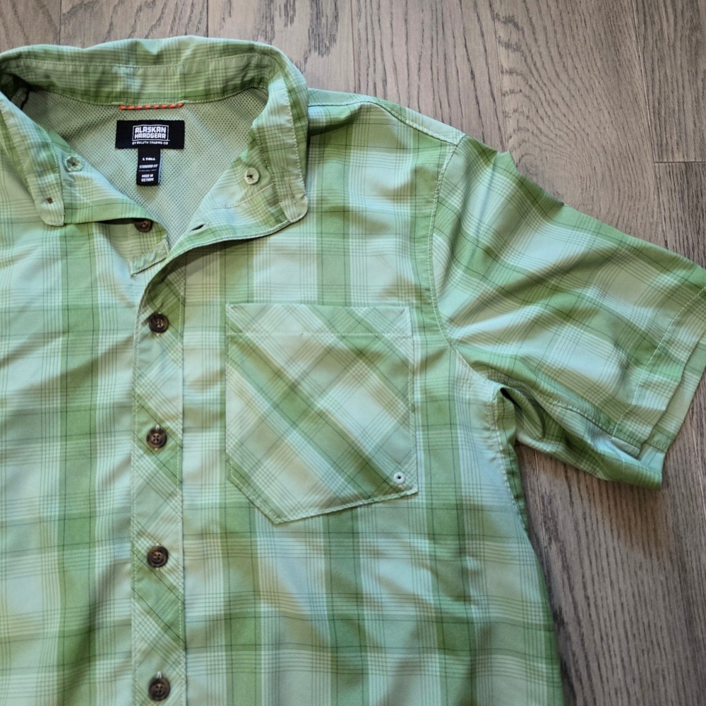 Alaskan Hardgear Duluth Trading Co Green Plaid SS Fishing Shirt Men's Large Tall